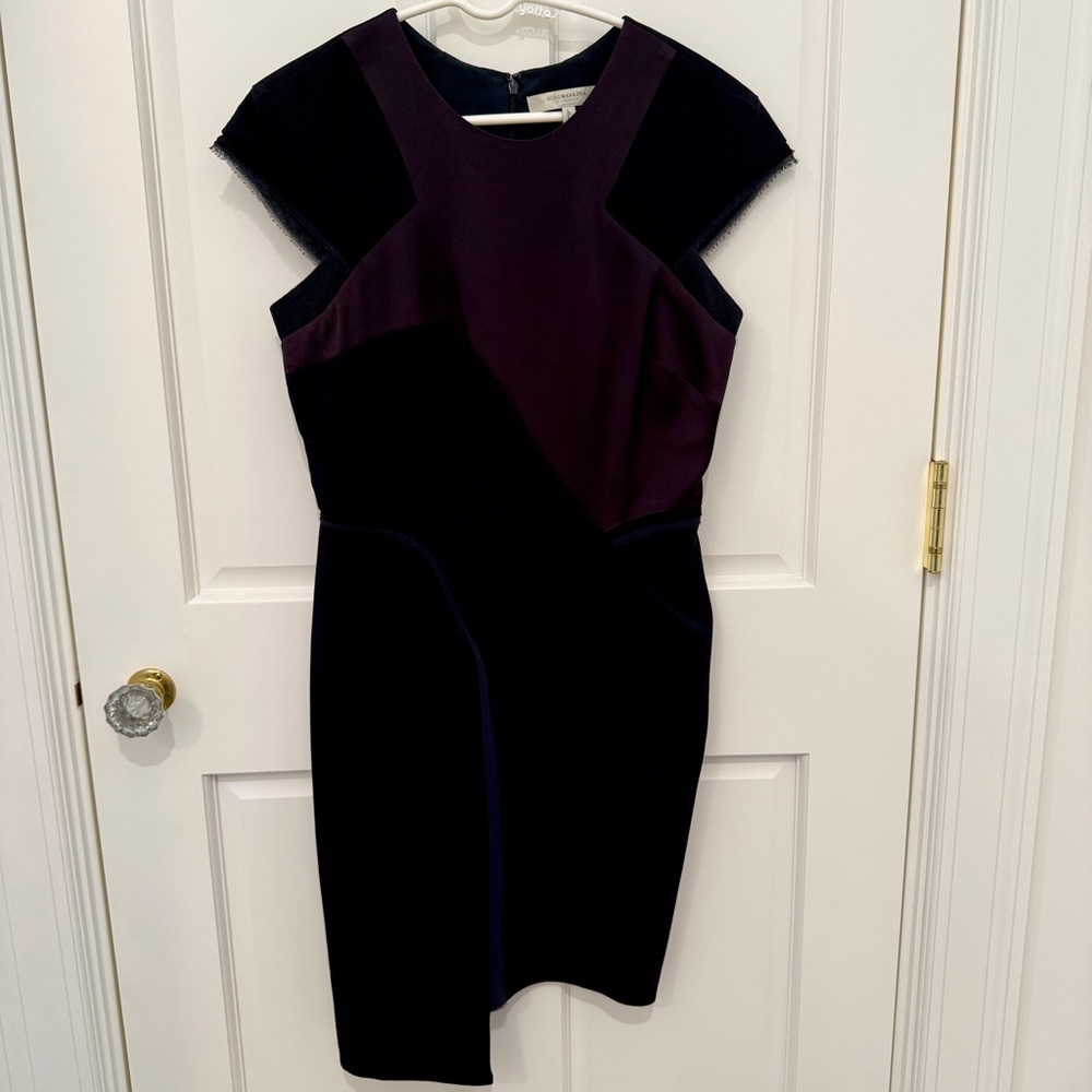 BCBGMAXAZRIA Colorblock Sheath Dress Cap Sleeve Black Plum Size 6